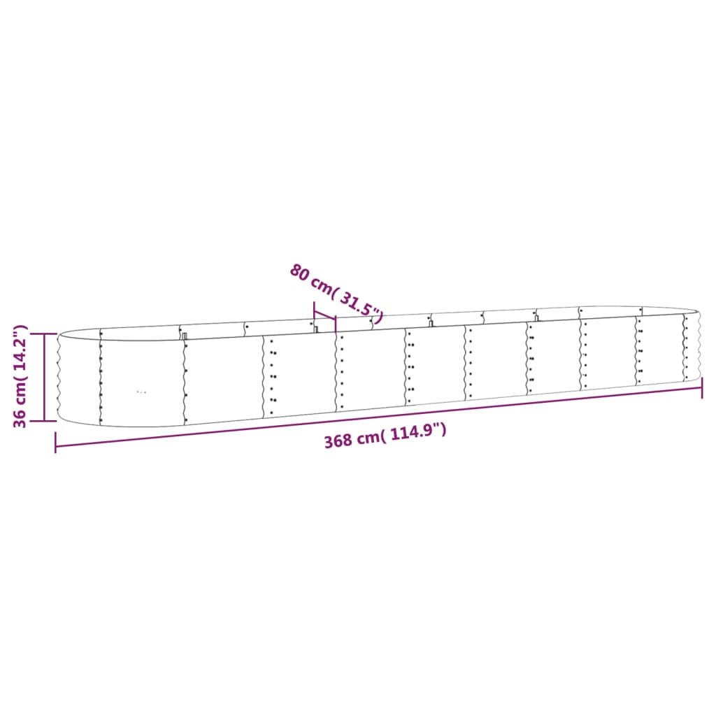 Plantenbak 368x80x36 cm gepoedercoat staal grijs