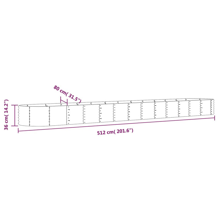 Plantenbak 512x80x36 cm gepoedercoat staal grijs