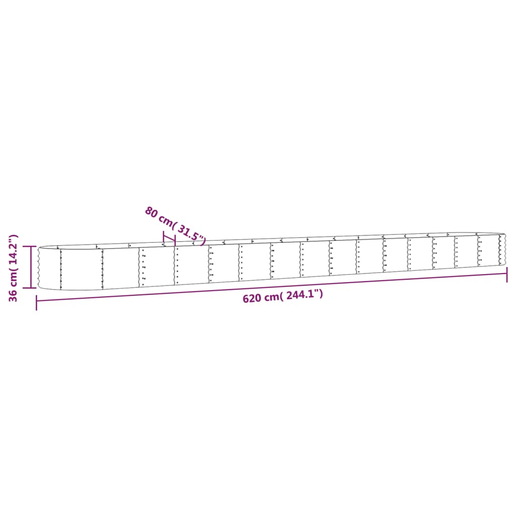 Plantenbak 620x80x36 cm gepoedercoat staal grijs