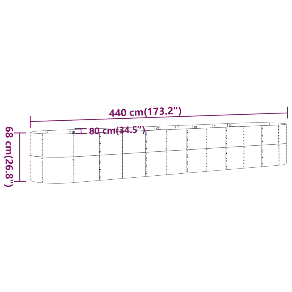 Plantenbak 440x80x68 cm gepoedercoat staal groen