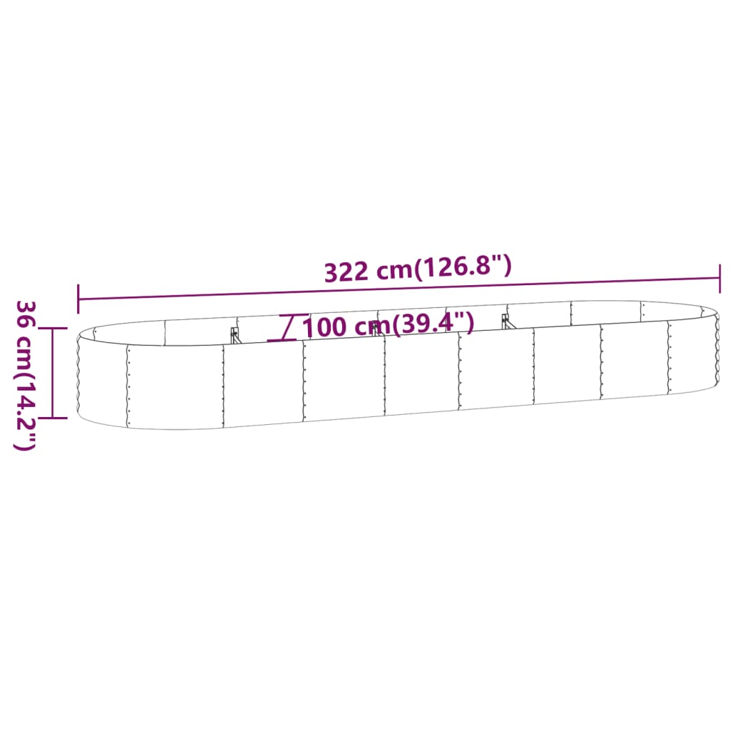 Plantenbak 322x100x36 cm gepoedercoat staal antracietkleurig