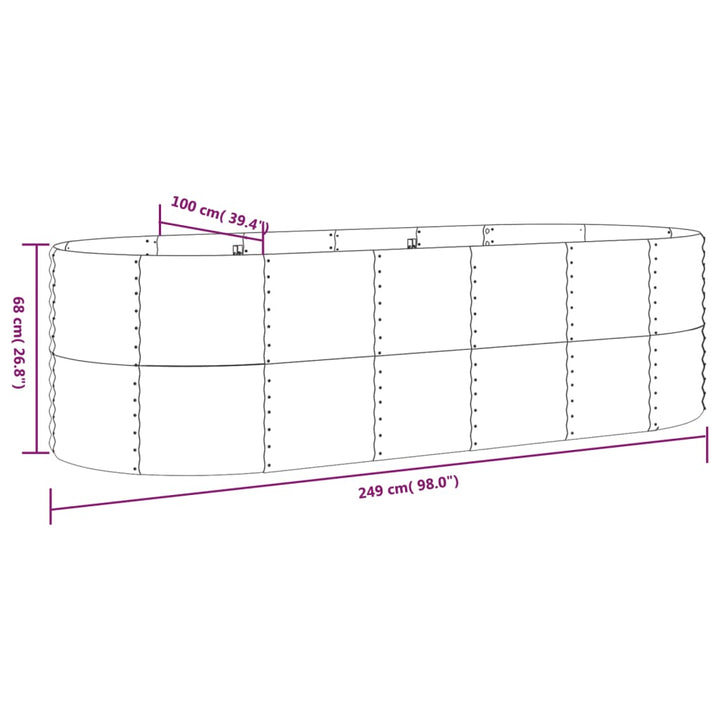 Plantenbak 249x100x68 cm poedercoat staal grijs