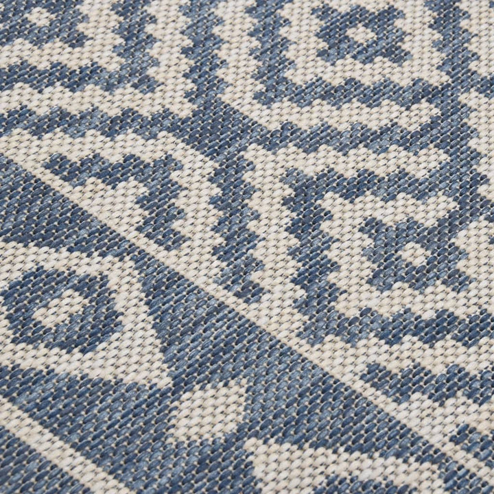 Buitenkleed met patroon platgeweven 80x250 cm blauw