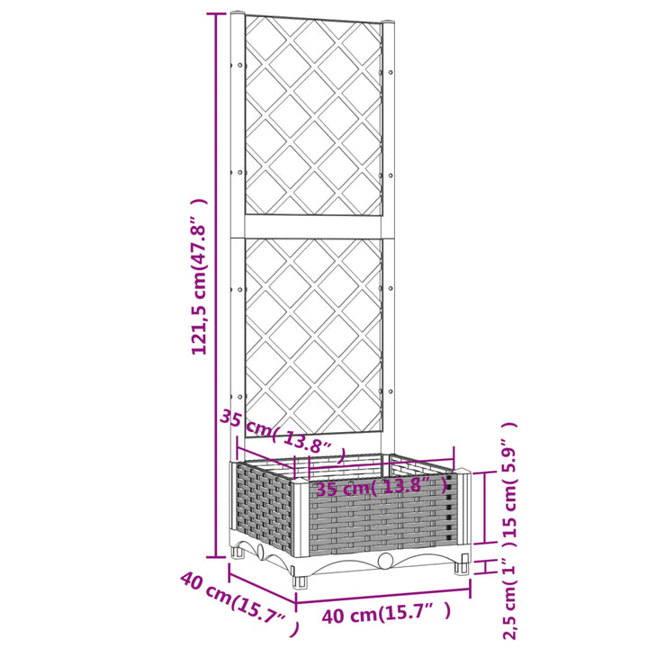 Plantenbak met latwerk 40x40x121,5 cm polypropeen bruin