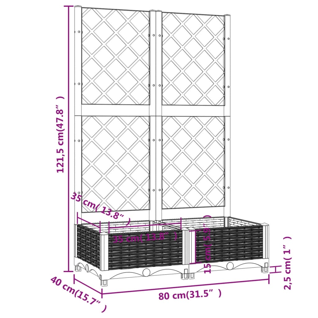 Plantenbak met latwerk 80x40x121,5 cm polypropeen bruin