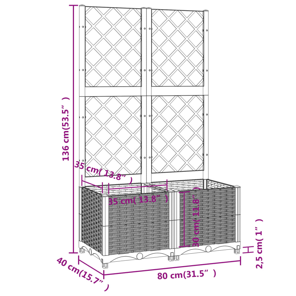 Plantenbak met latwerk 80x40x136 cm polypropeen bruin