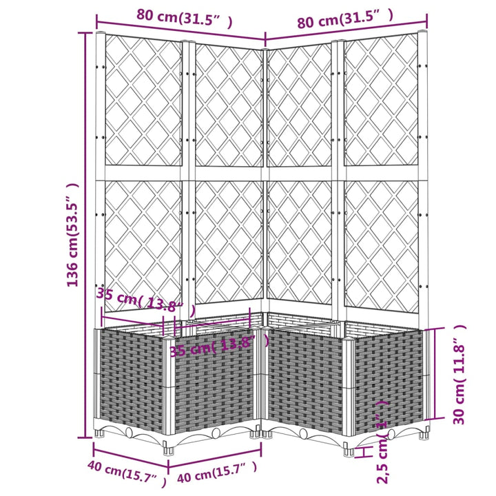 Plantenbak met latwerk 80x80x136 cm polypropeen bruin