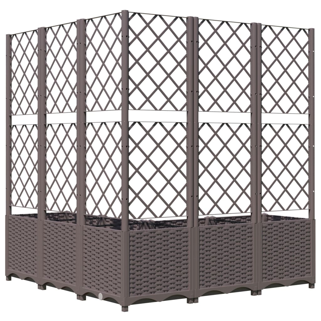 Plantenbak met latwerk 120x120x136 cm polypropeen bruin