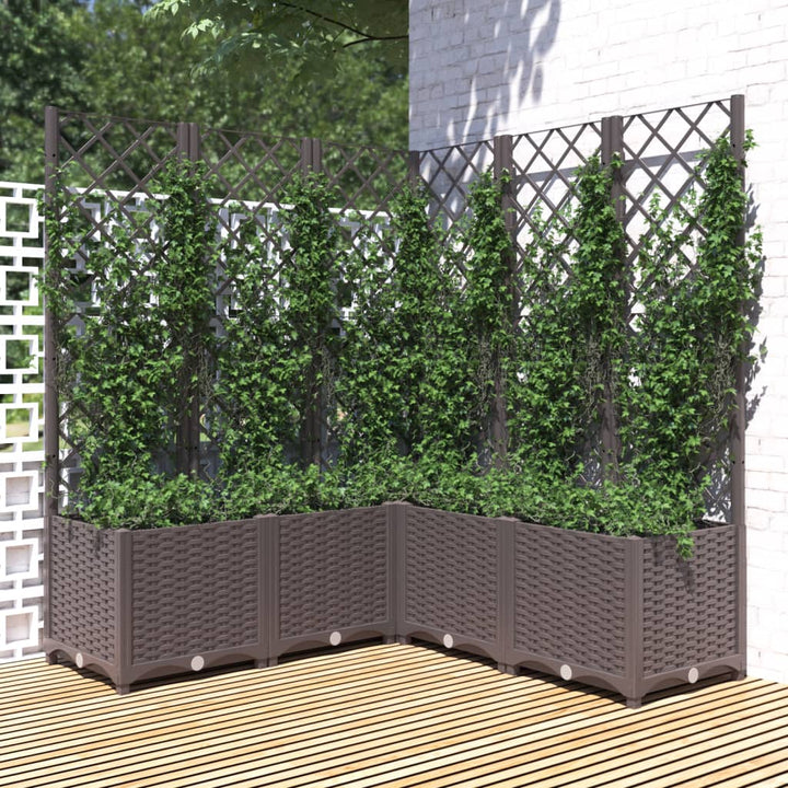 Plantenbak met latwerk 120x120x136 cm polypropeen bruin