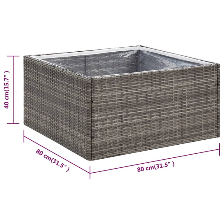 Plantenbak 80x80x40 cm poly rattan grijs