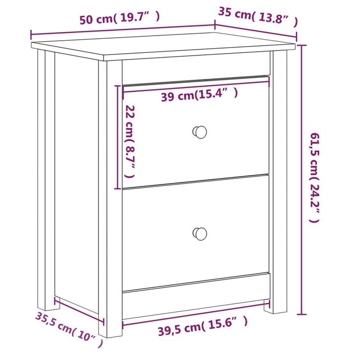 Nachtkastjes 2 st 50x35x61,5 cm massief grenenhout