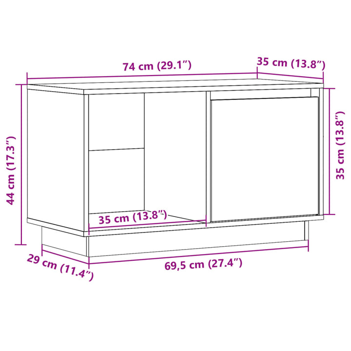 Tv-meubel 74x35x44 cm massief grenenhout wit