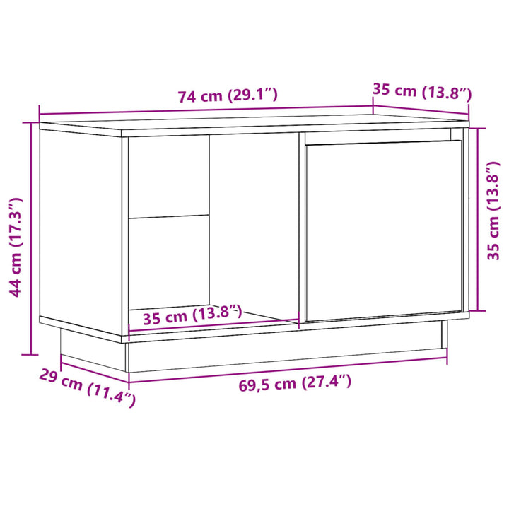 Tv-meubel 74x35x44 cm massief grenenhout grijs