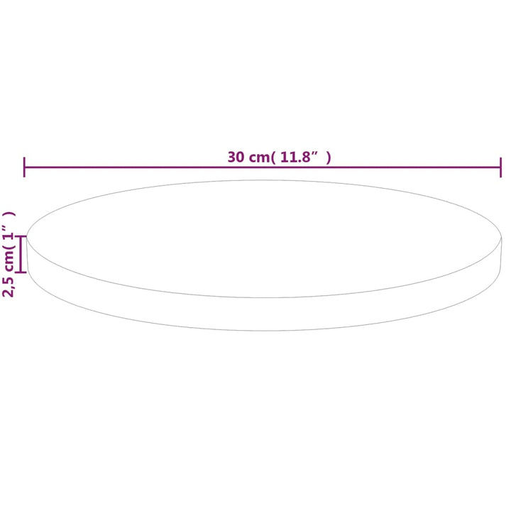 Tafelblad rond ø˜30x2,5 cm onbehandeld massief eikenhout