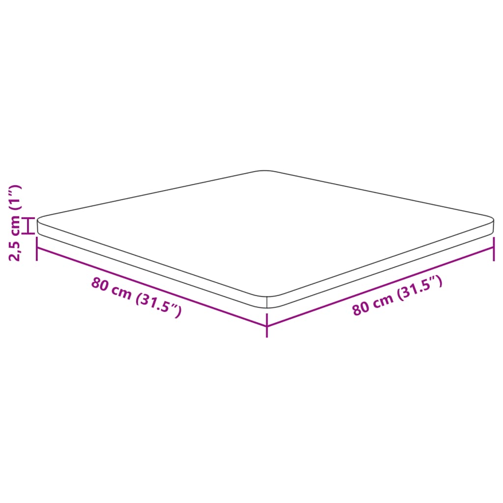 Tafelblad vierkant 80x80x2,5 cm onbehandeld massief eikenhout