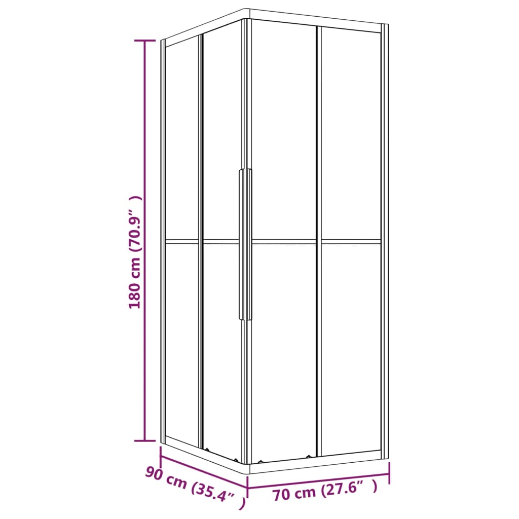 Douchecabine 90x70x180 cm mat ESG zwart