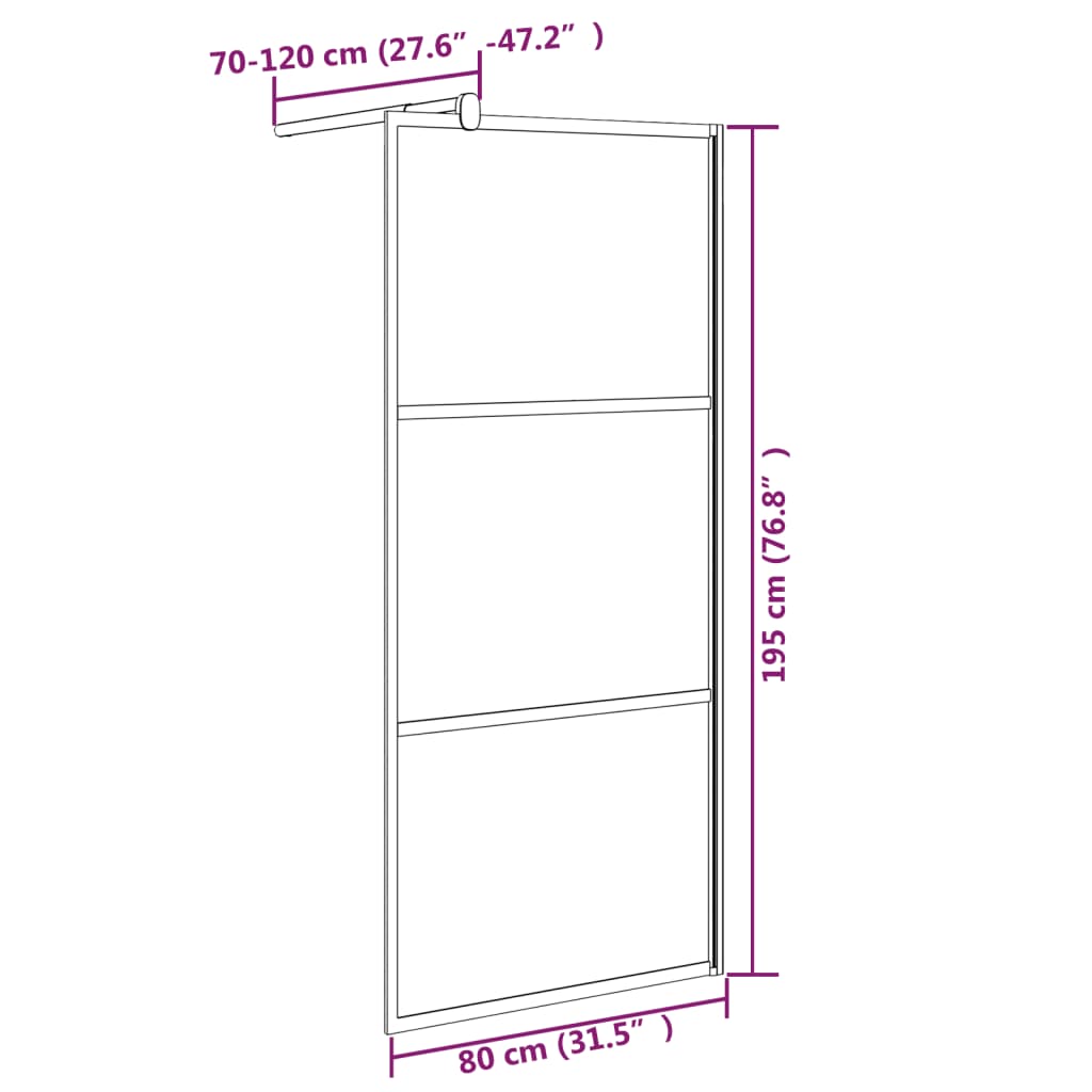 Inloopdouchewand 80x195 cm halfmat ESG-glas zwart