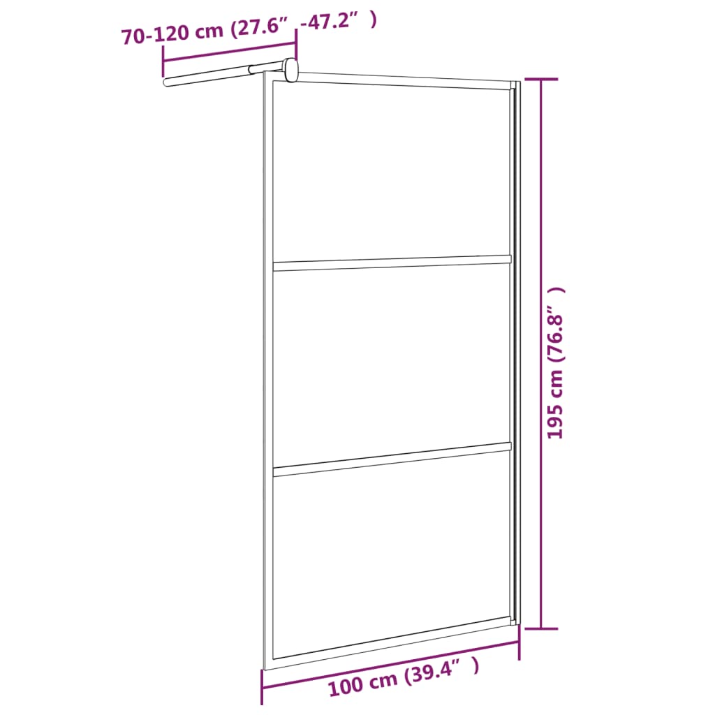 Inloopdouchewand 100x195 cm halfmat ESG-glas zwart