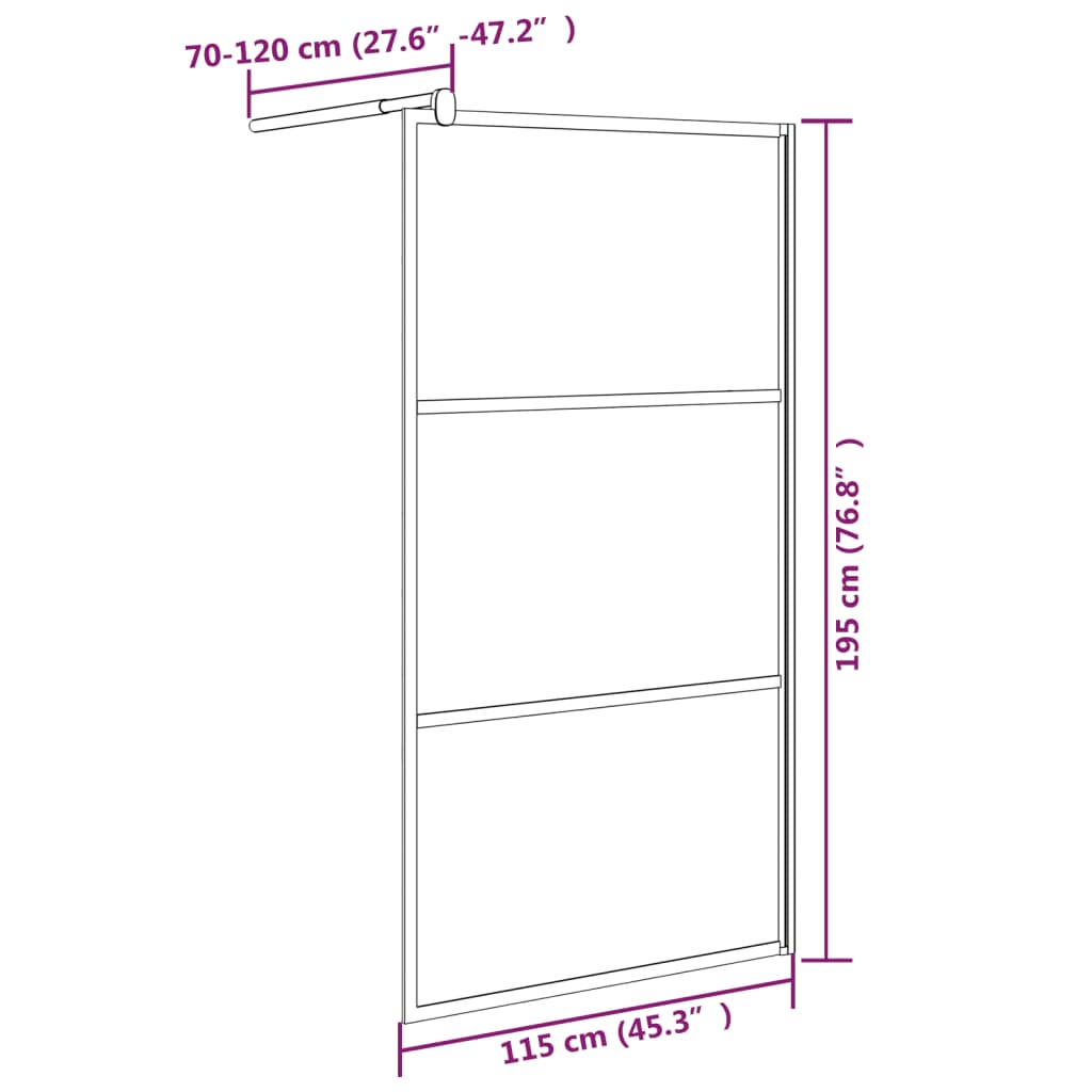 Inloopdouchewand 115x195 cm donker ESG-glas zwart