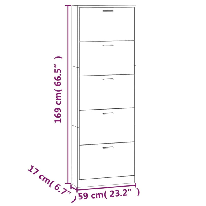 Schoenenkast 59x17x169 cm bewerkt hout zwart