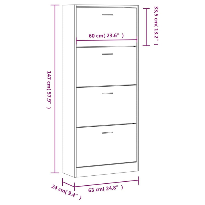 Schoenenkast 63x24x147 cm bewerkt hout Zwart