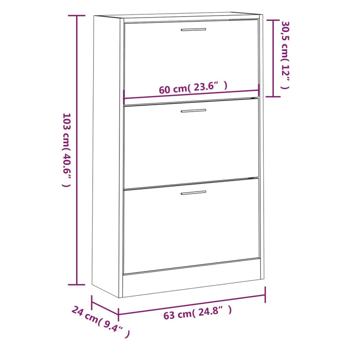 Schoenenkast 63x24x103 cm bewerkt hout wit