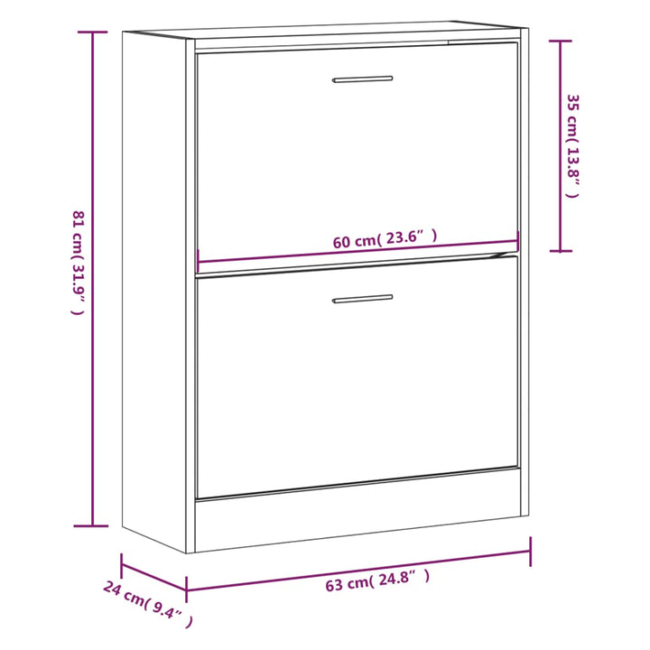 Schoenenkast 63x24x81 cm bewerkt hout betongrijs