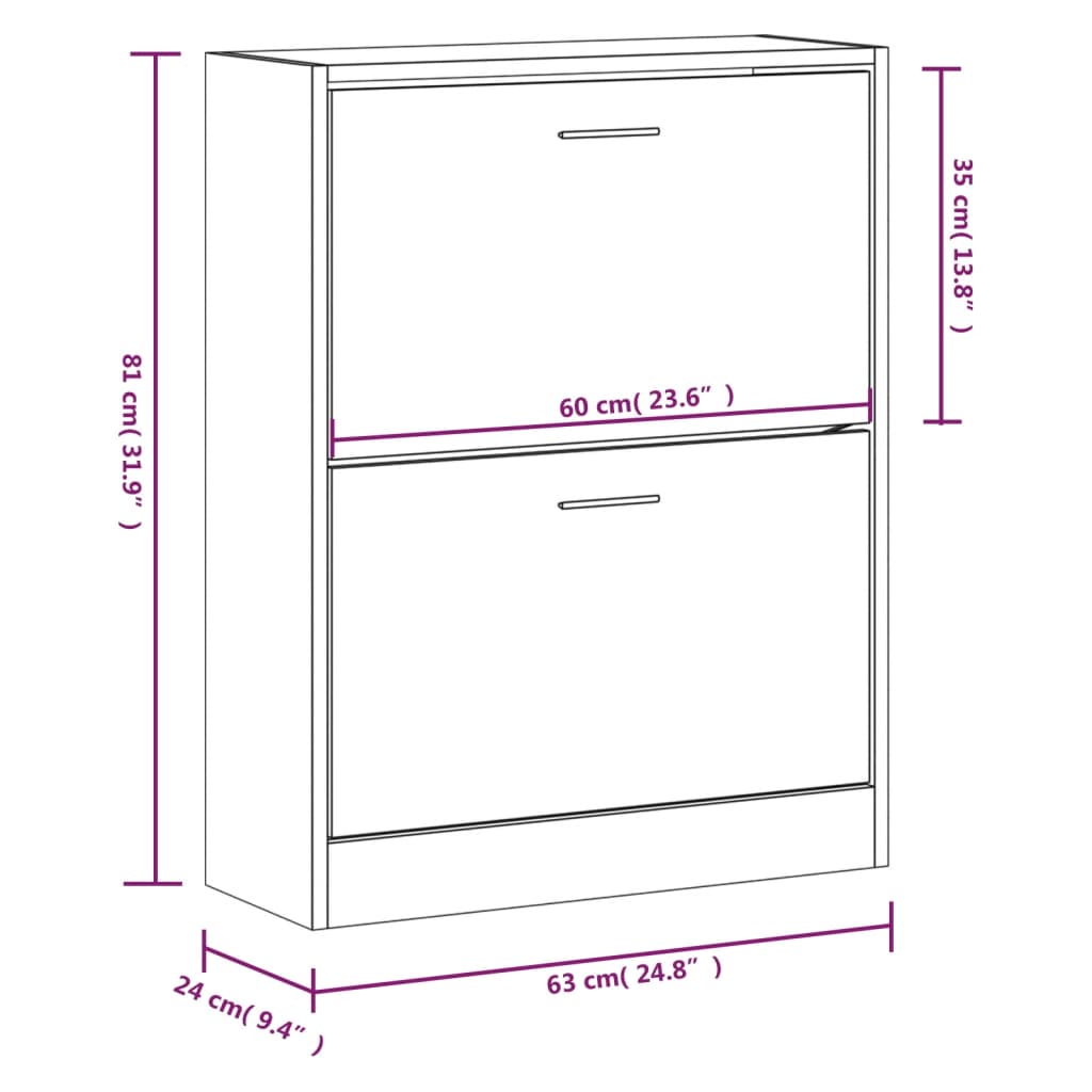 Schoenenkast 63x24x81 cm bewerkt hout bruin eikenkleur