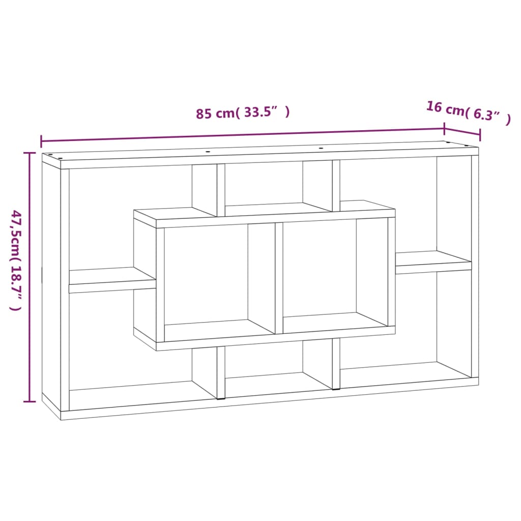 Wandschap 8 vakken betongrijs