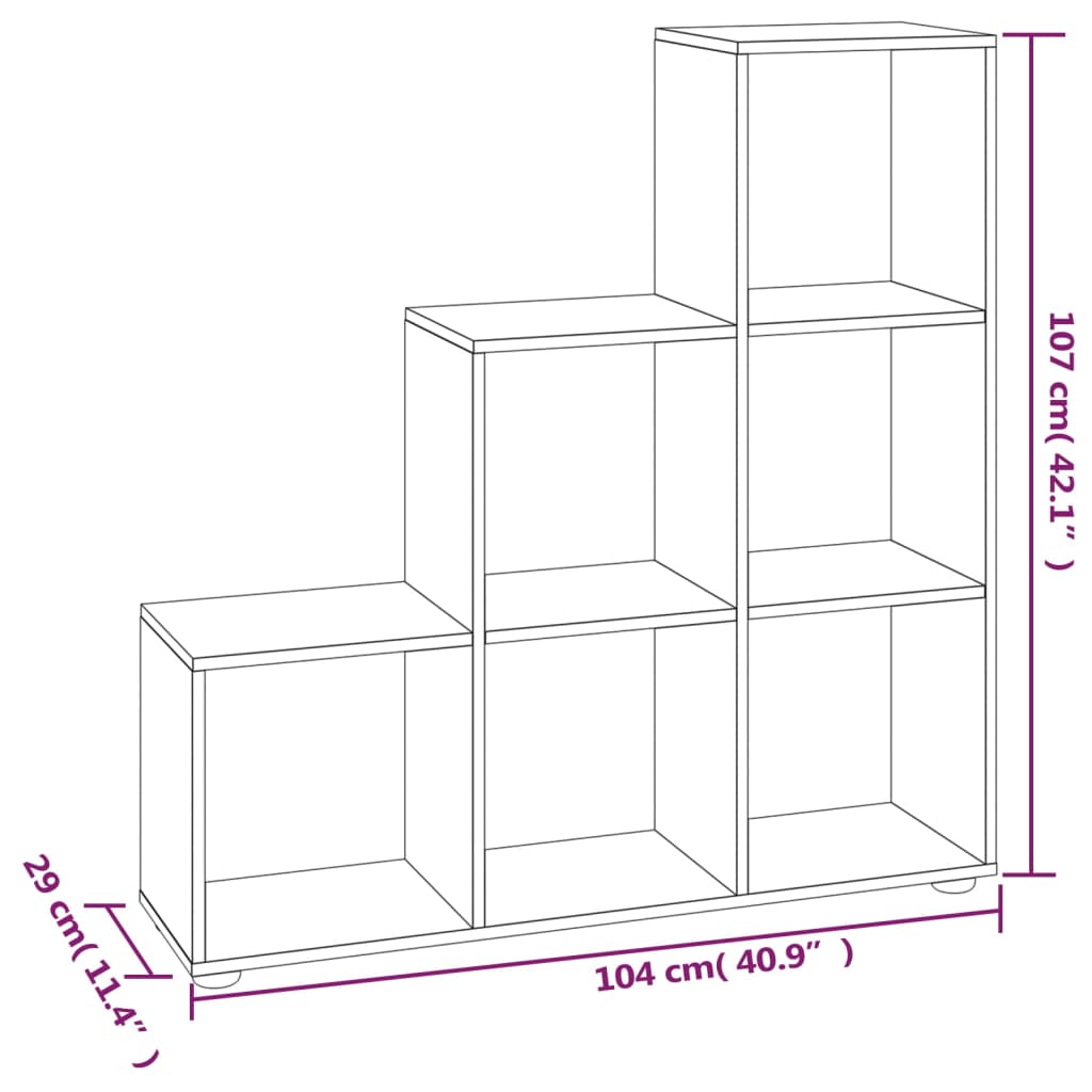 Boekenkast trapvormig 107 cm bewerkt hout hoogglans wit