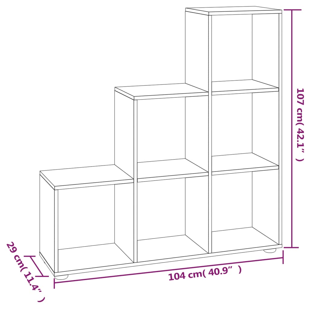 Boekenkast trapvormig 107 cm bewerkt hout bruin eikenkleur