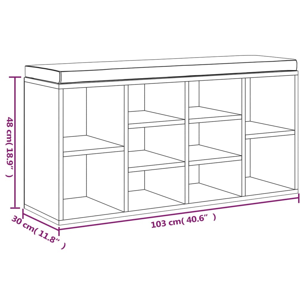 Schoenenbank 103x30x48 cm bewerkt hout betongrijs