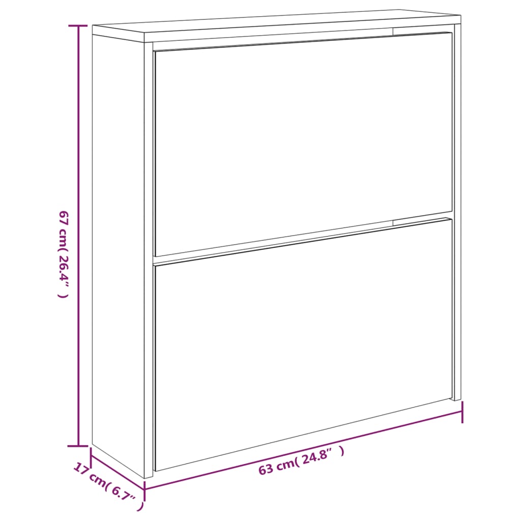 Schoenenkast met spiegel 2-laags 63x17x67 cm bruineiken