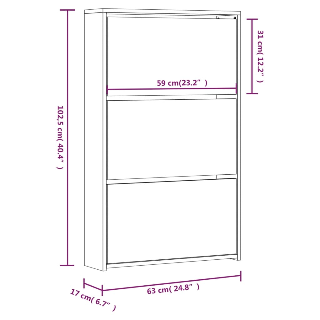 Schoenenkast met spiegel 3-laags 63x17x102,5 cm zwart