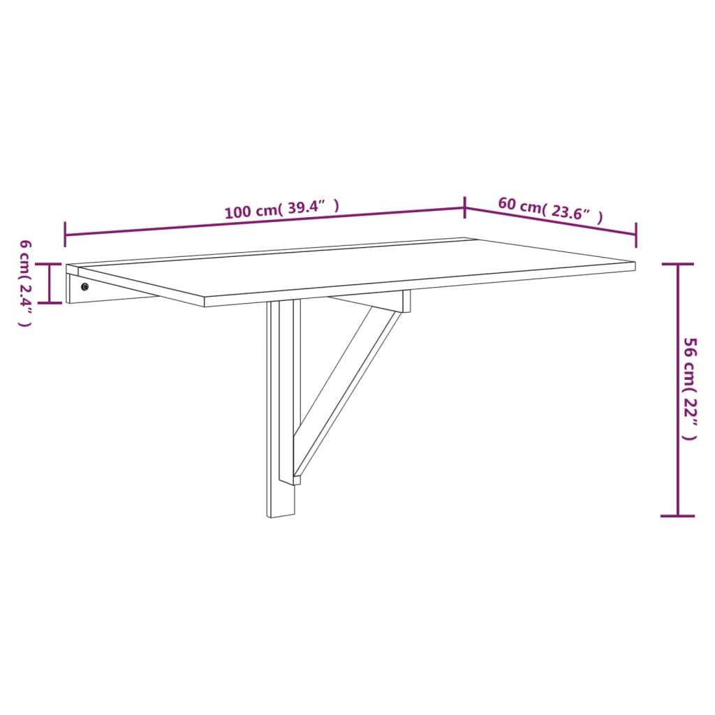 Wandtafel inklapbaar 100x60x56 cm bewerkt hout zwart