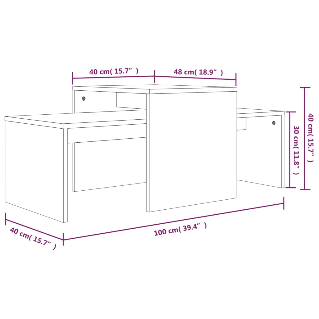 Salontafelset 100x48x40 cm bewerkt hout grijs sonoma eikenkleur