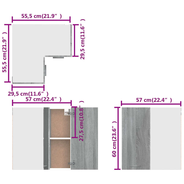 Hanghoekkast 57x57x60 cm bewerkt hout grijs sonoma eikenkleurig