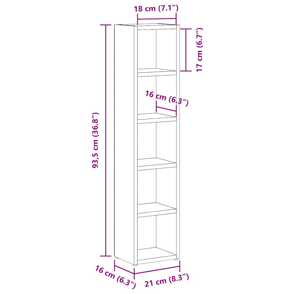 CD-kasten 2 st 21x16x93,5 bewerkt hout grijs sonoma eikenkleur