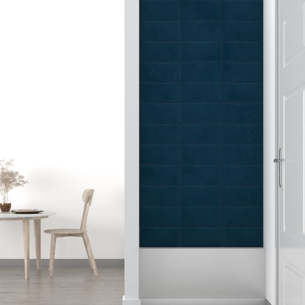 Wandpanelen 12 st 0,54 m² 30x15 cm fluweel blauw