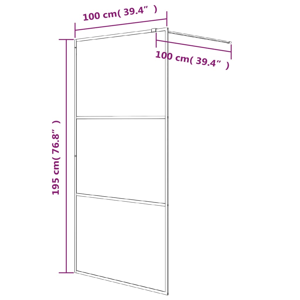 Inloopdouchewand 100x195 cm halfmat ESG-glas zwart