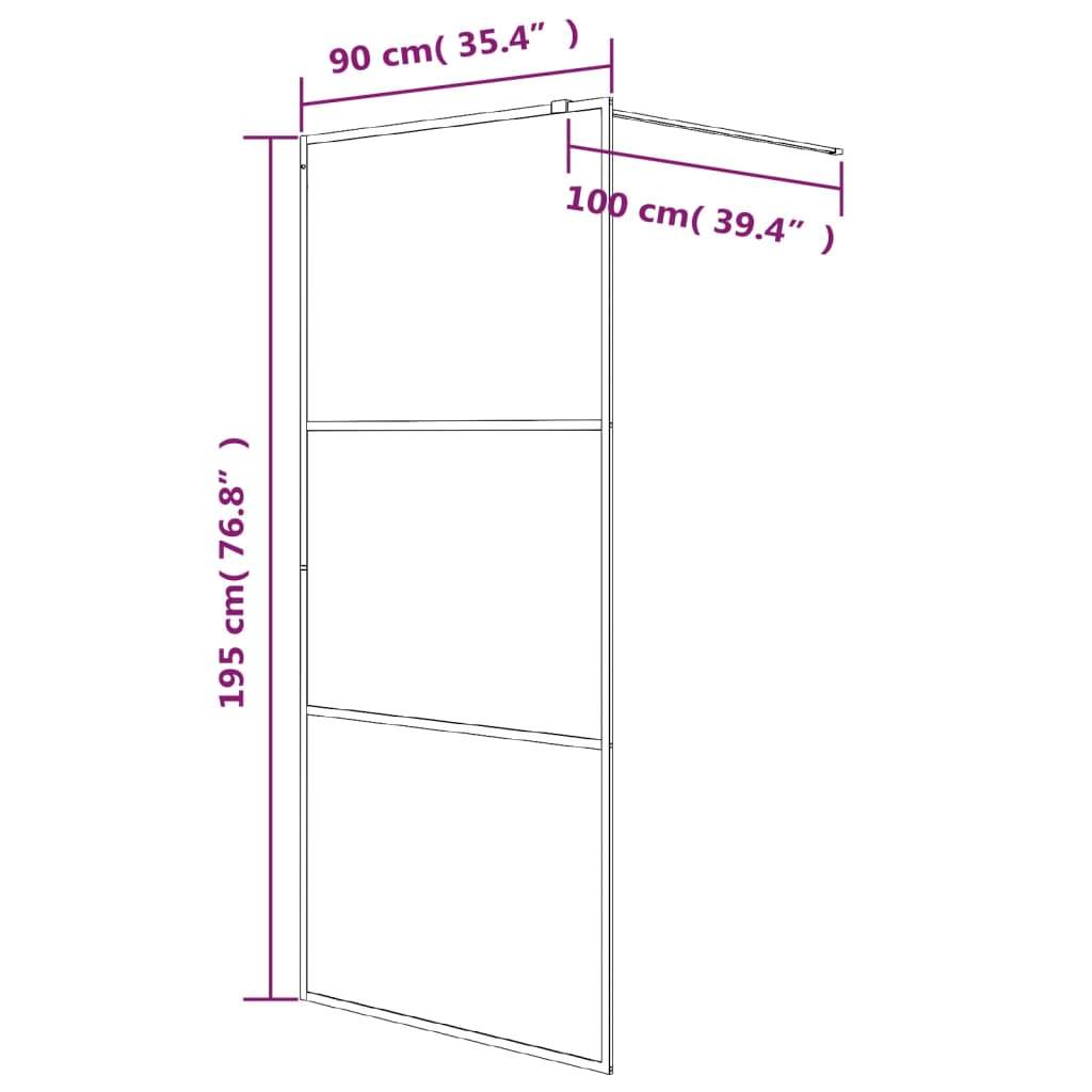 Inloopdouchewand 90x195 cm mat ESG-glas zwart