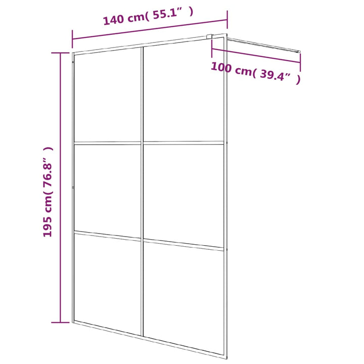 Inloopdouchewand 140x195 cm transparant ESG-glas zilverkleurig