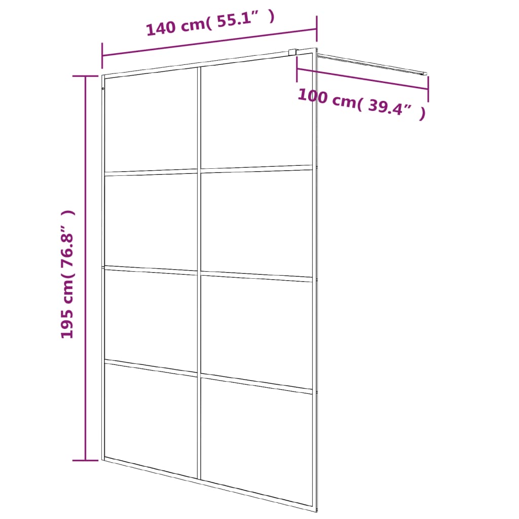 Inloopdouchewand 140x195 cm transparant ESG-glas wit