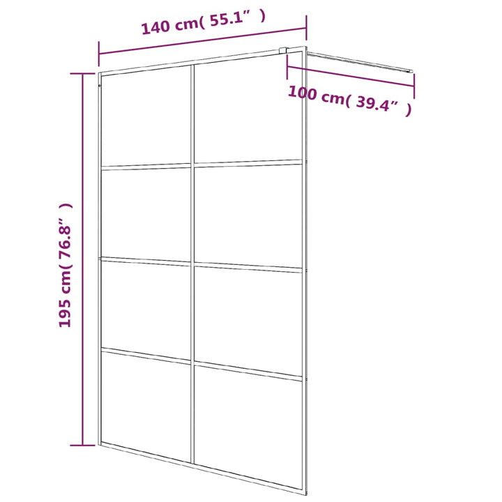 Inloopdouchewand 140x195 cm transparant ESG-glas wit