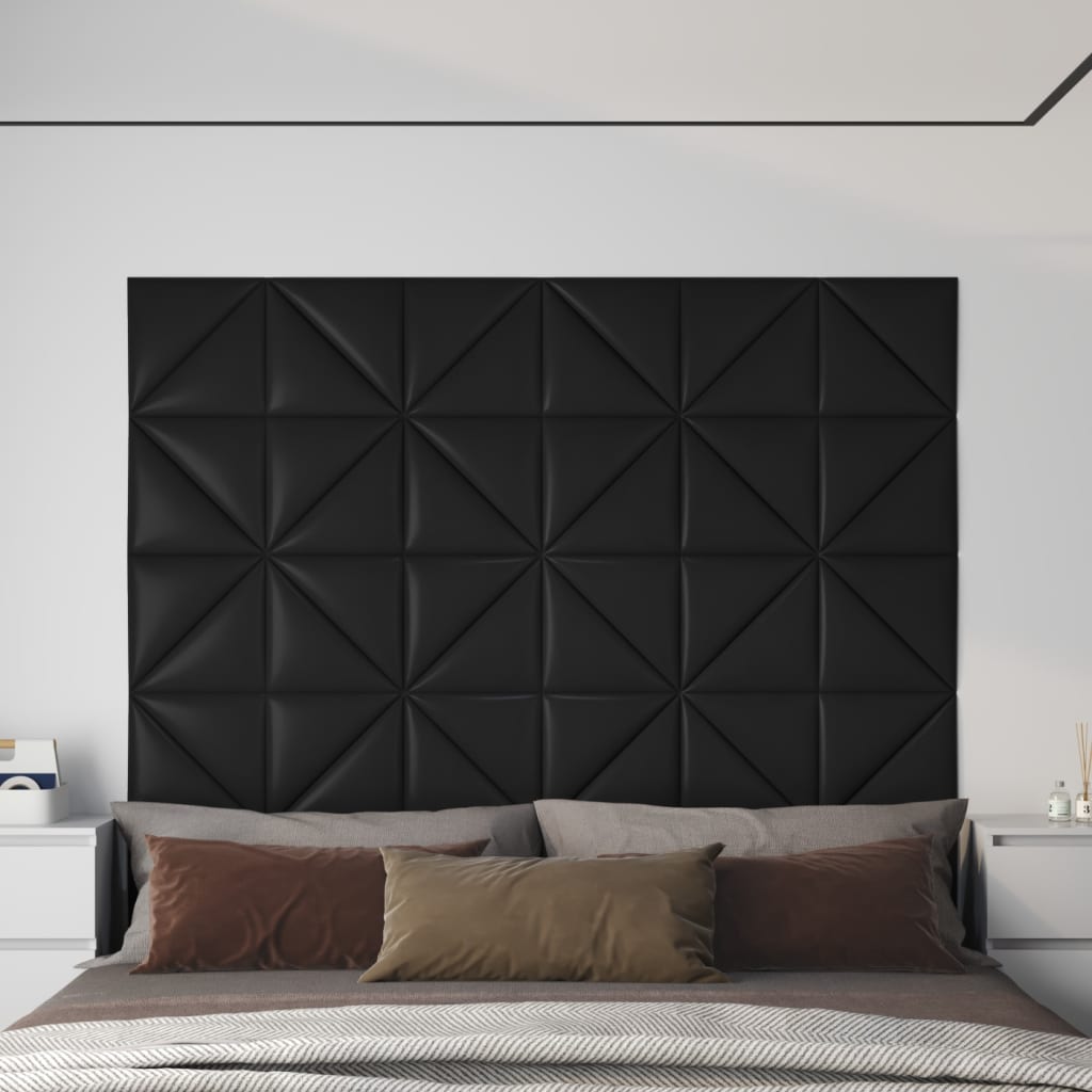 Wandpanelen 12 st 0,54 m² 30x30 cm kunstleer zwart