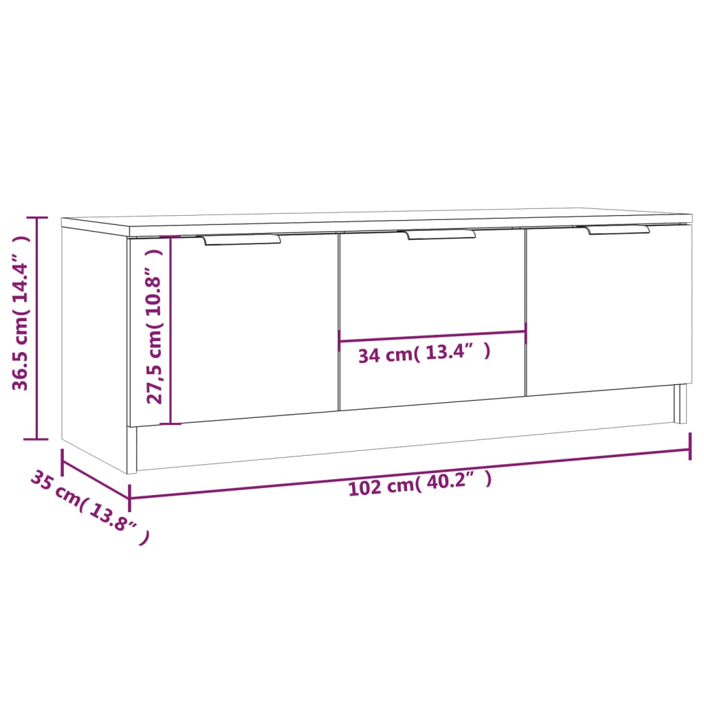 Tv-meubel 102x35x36,5 cm bewerkt hout sonoma eikenkleurig