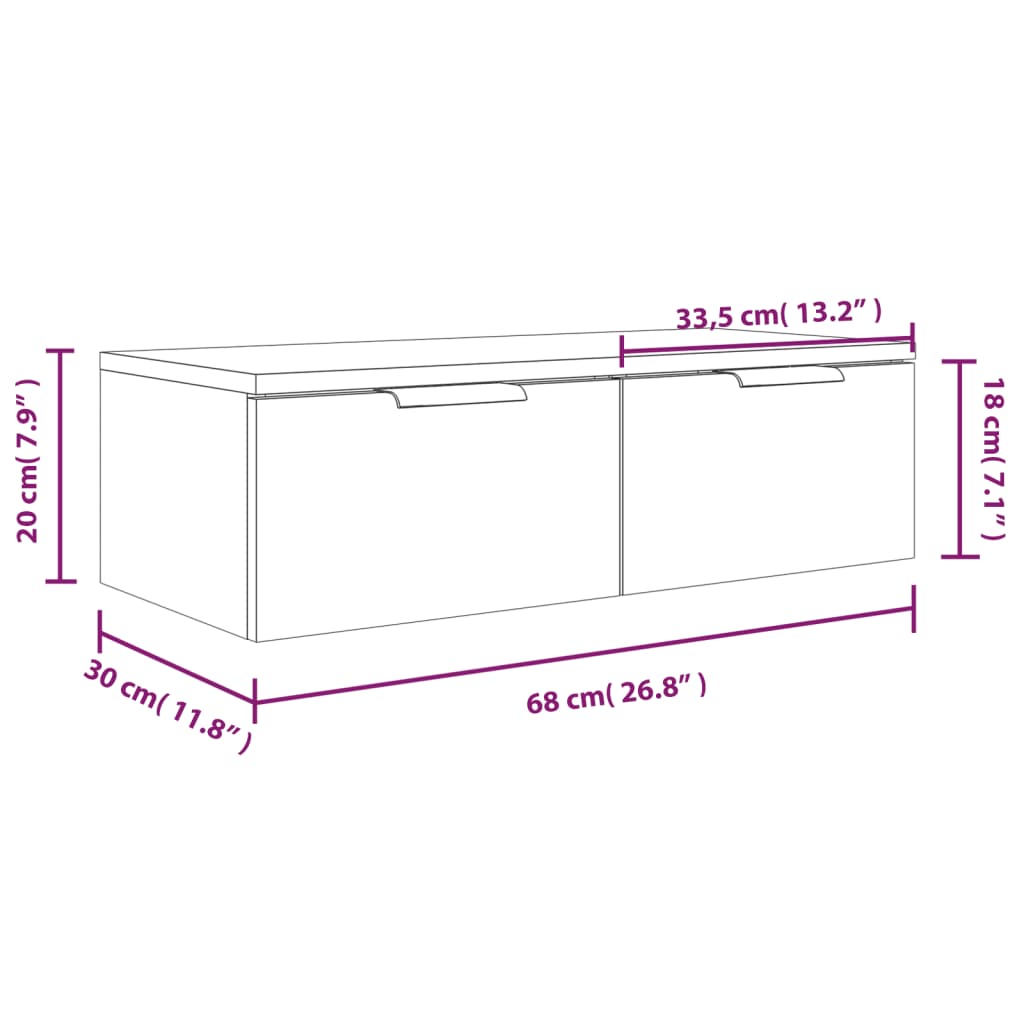 Wandkast 68x30x20 cm bewerkt hout zwart