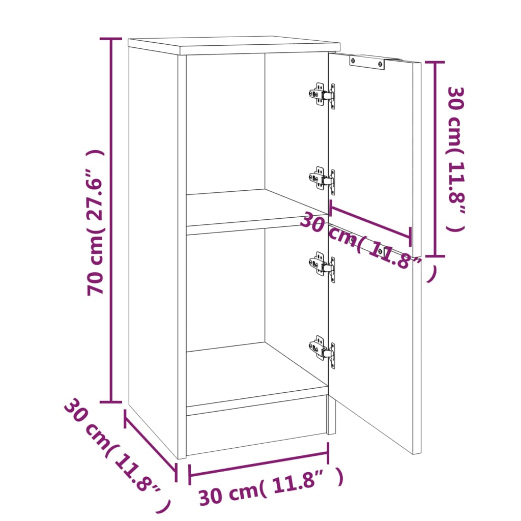 Dressoir 30x30x70 cm bewerkt hout bruin eikenkleur