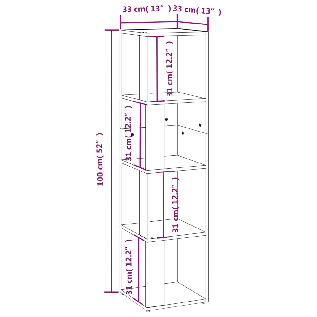 Hoekkast 33x33x132 cm bewerkt hout grijs sonoma eikenkleurig