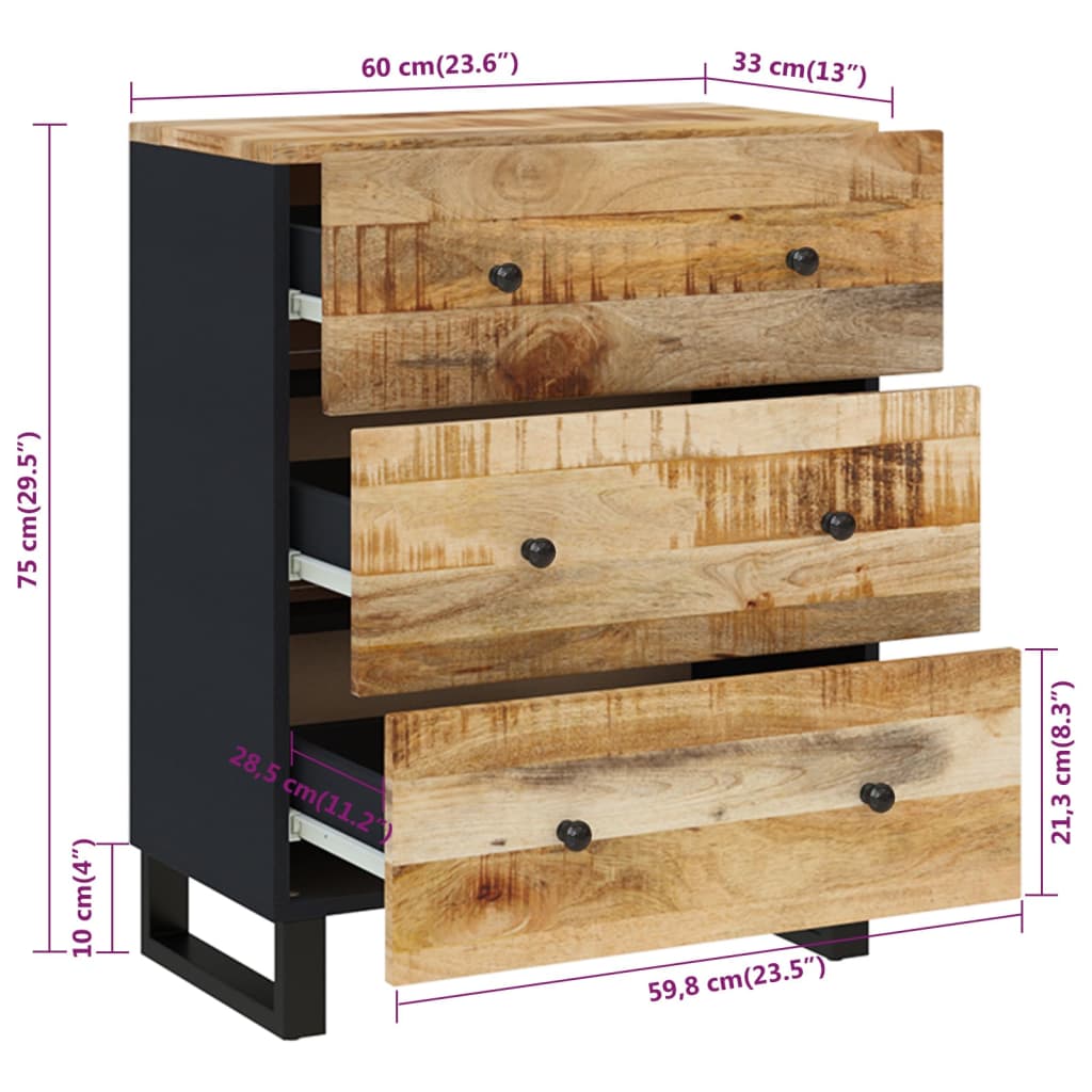 Dressoir 60x33x75 cm massief mangohout